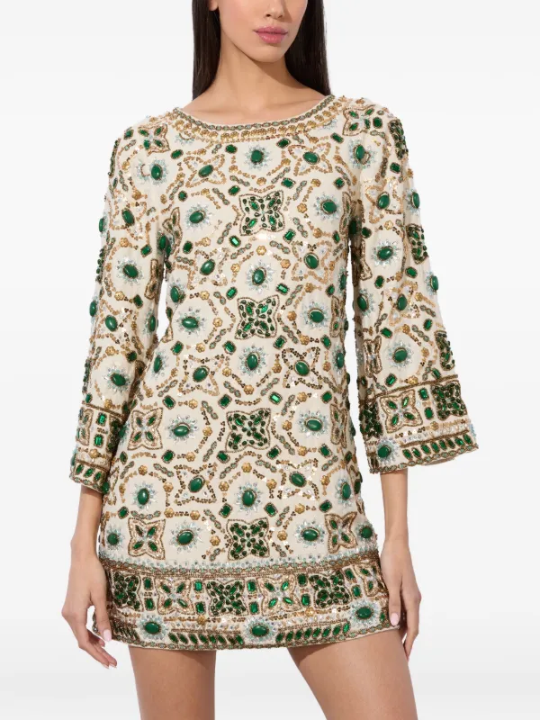 【Alice+Olivia】ELEONORA ビーズ チュニック ミニ丈 ドレス Alice + Olivia Eleonora Embellished Dress | White | FARFETCH