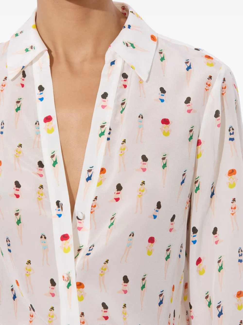 Chemisier Blanc Soie Alice & Olivia Brodé, Manches Longues, Col V Avec Cravate - Taille S/P - Neuf Sans étiquettes