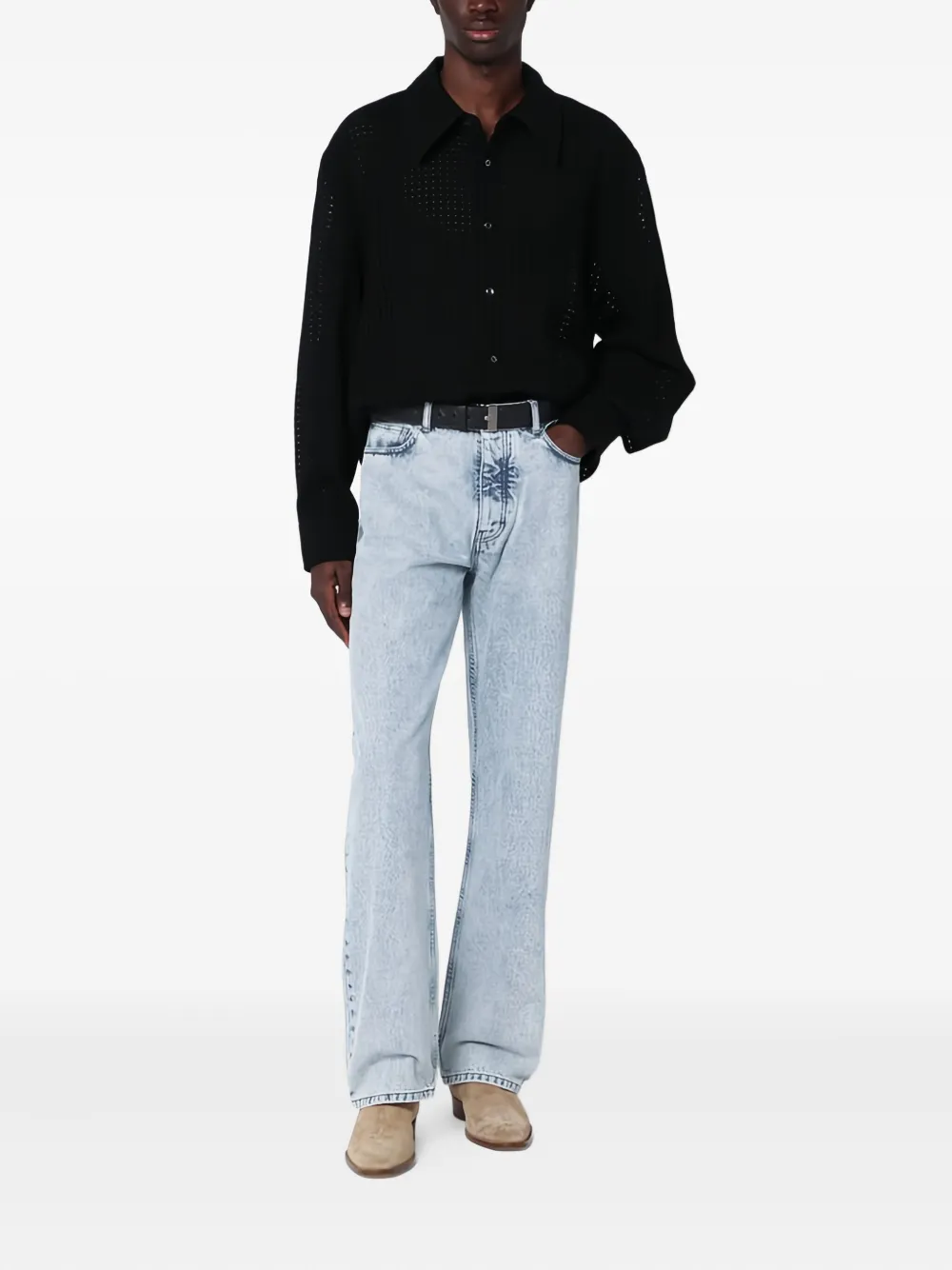 Séfr Wes Shirt perforated long-sleeve shirt - Zwart