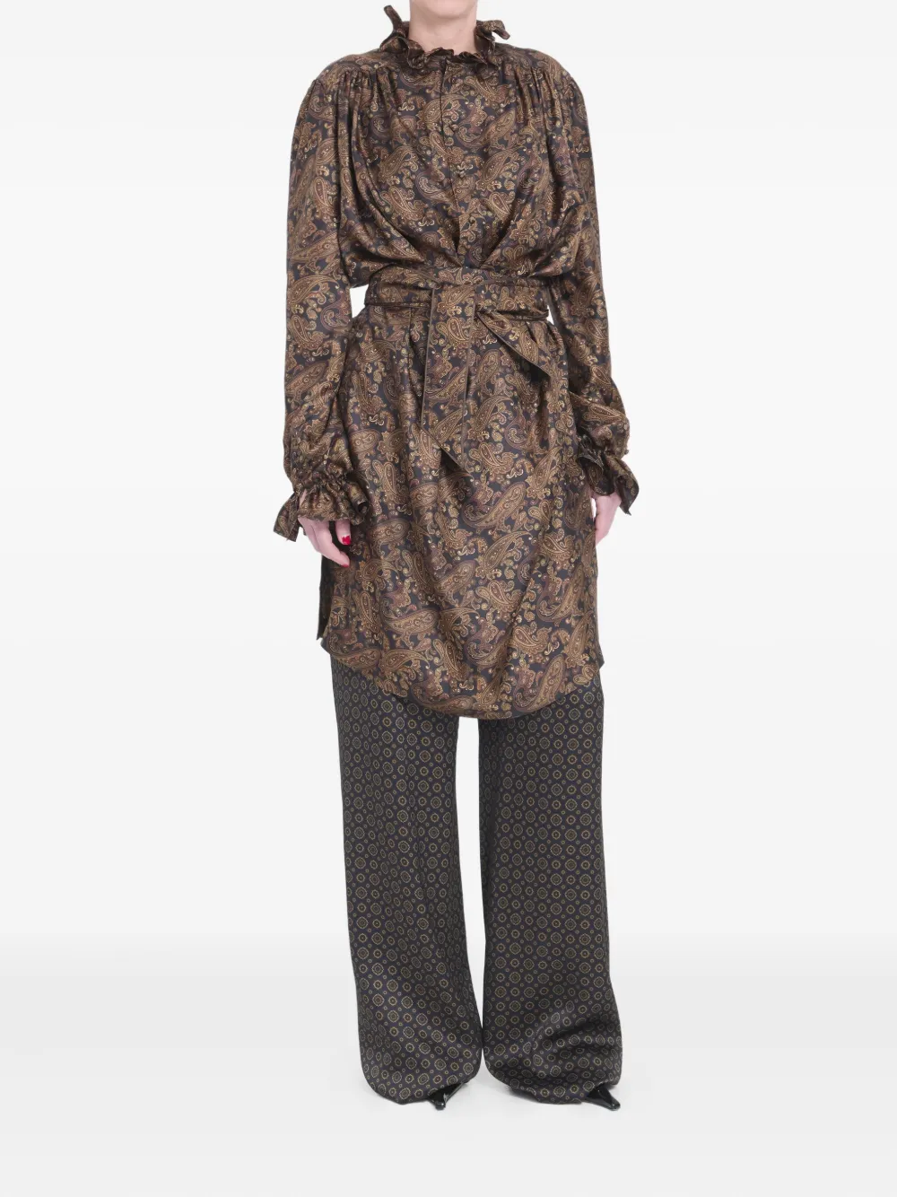 Saint Laurent Jurk met paisley-print - Bruin
