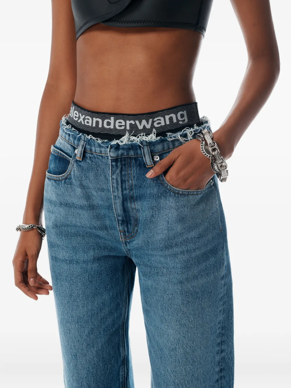 Alexander Wang Jeans met logoband Blauw