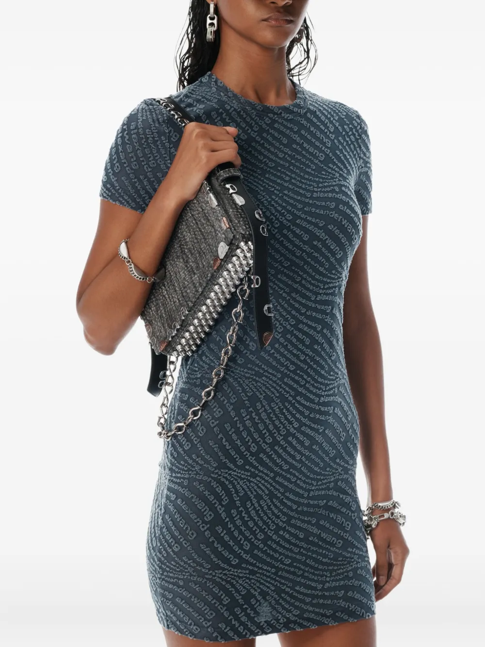 Alexander Wang Jurk met korte mouwen en logo-reliëf Blauw