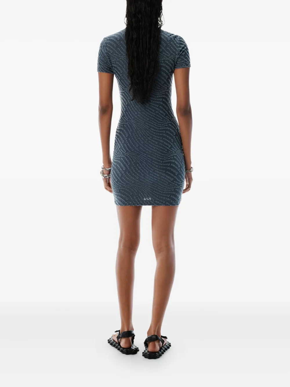 Alexander Wang Jurk met korte mouwen en logo-reliëf Blauw