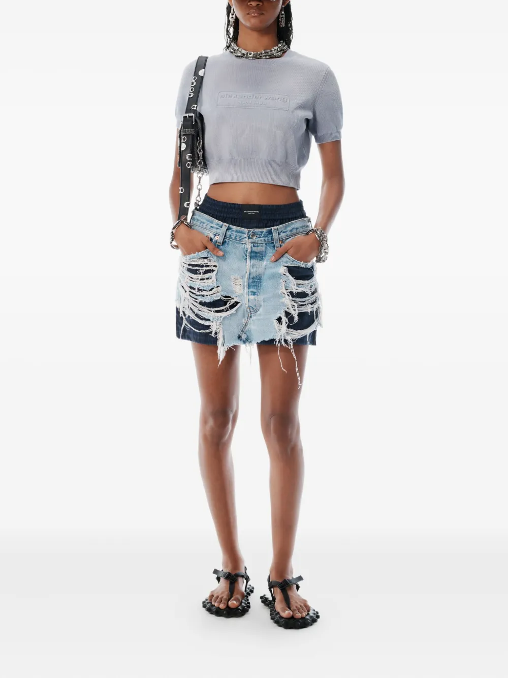 Alexander Wang Gebreide cropped top met logo-reliëf Grijs