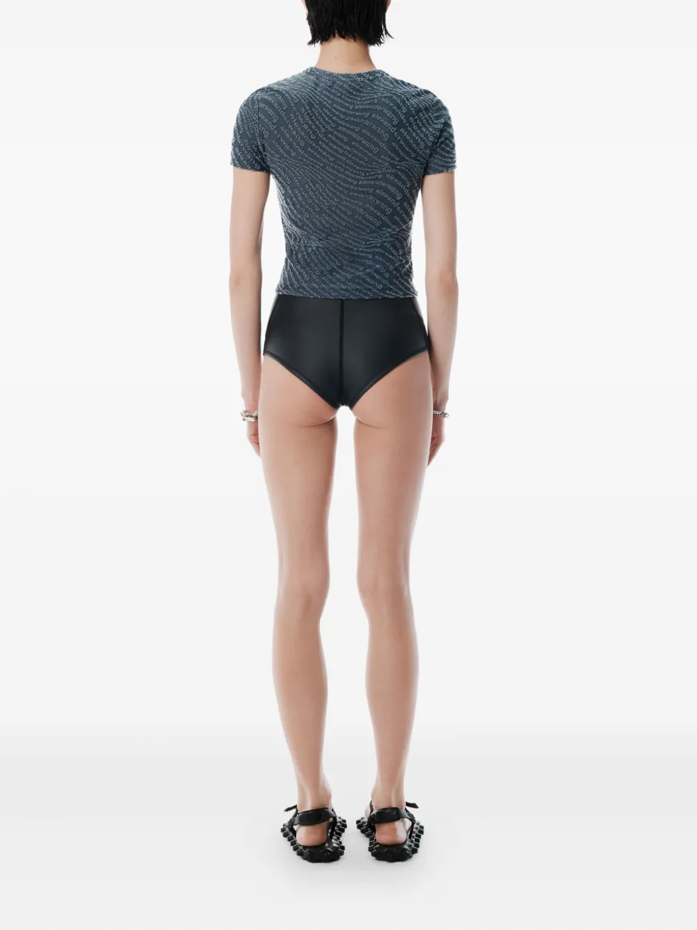 Alexander Wang Top met korte mouwen en logo-reliëf Blauw