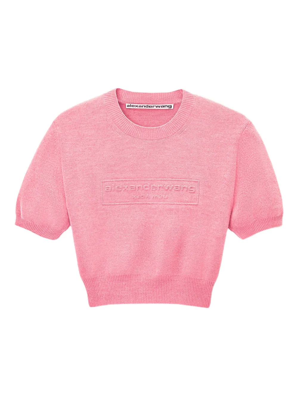Alexander Wang Gebreide top met pofmouwen en logo-reliëf Roze