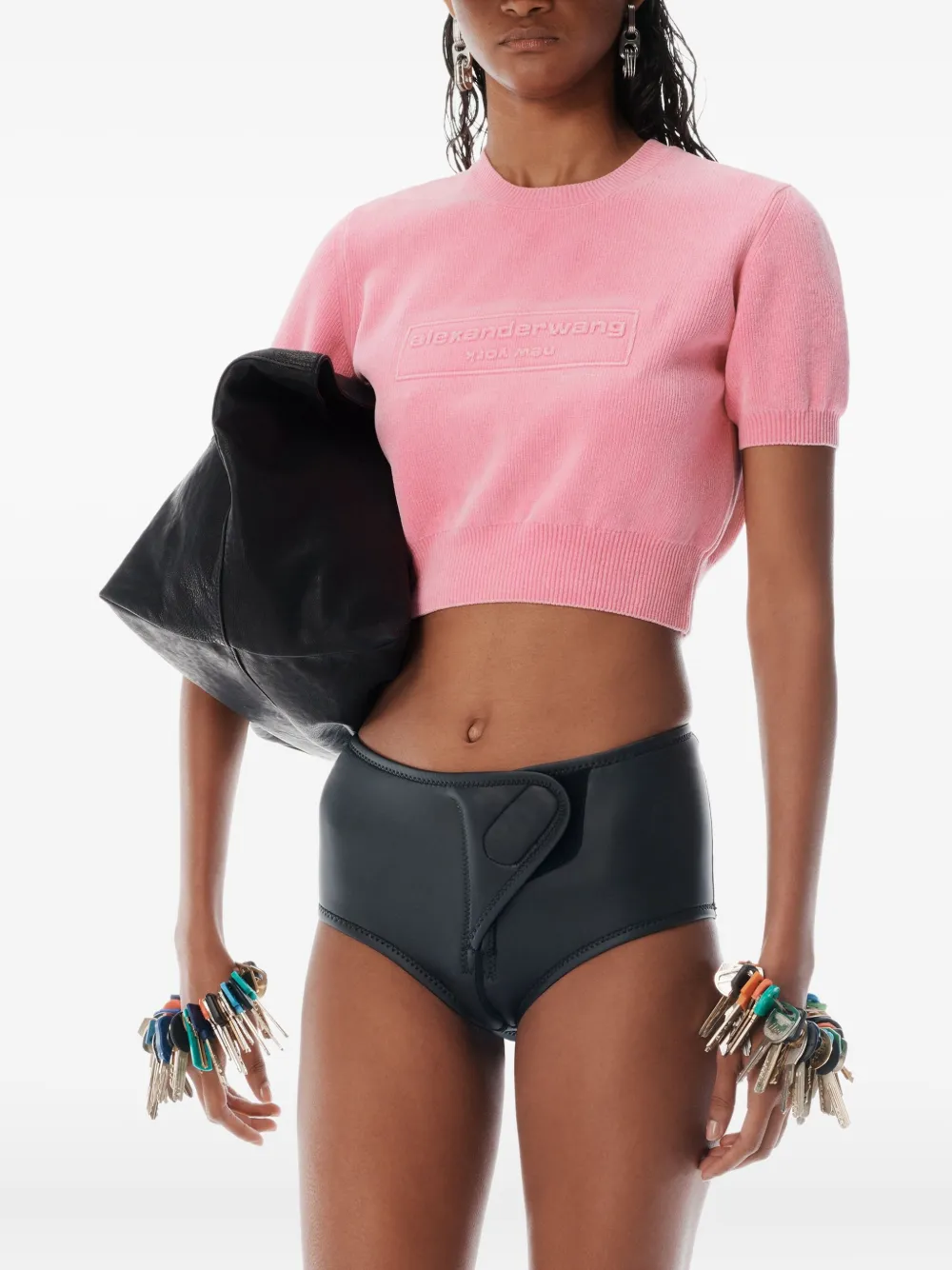 Alexander Wang Gebreide top met pofmouwen en logo-reliëf Roze