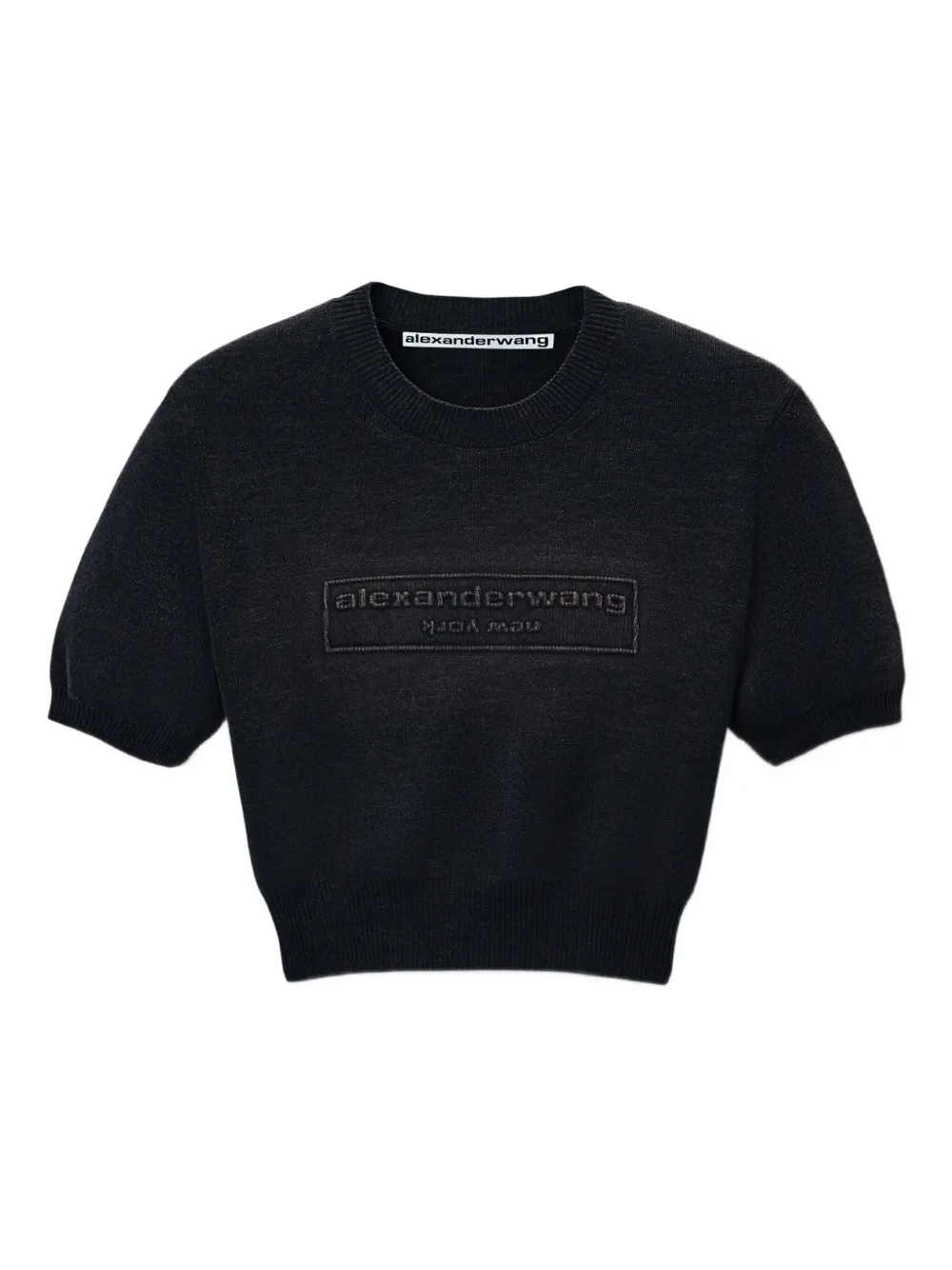 Alexander Wang Gebreide top met logo-reliëf en korte mouwen Zwart