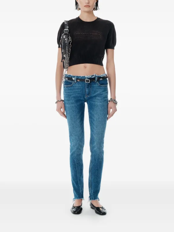 Alexander Wang logo-embossed short-sleeve Knit Top | Black | FARFETCH