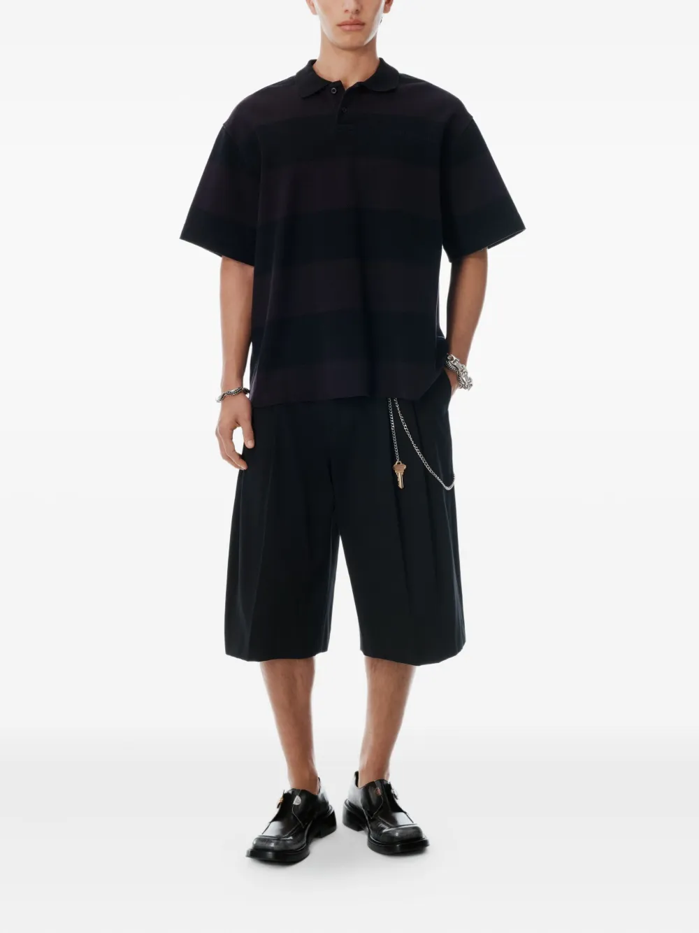 Alexander Wang Marina striped piqué polo shirt Zwart