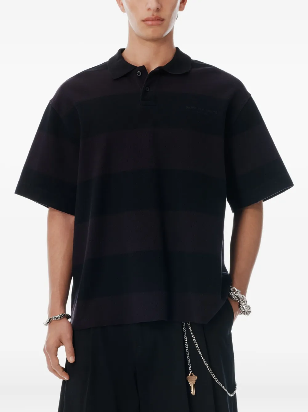 Alexander Wang Marina striped piqué polo shirt Zwart