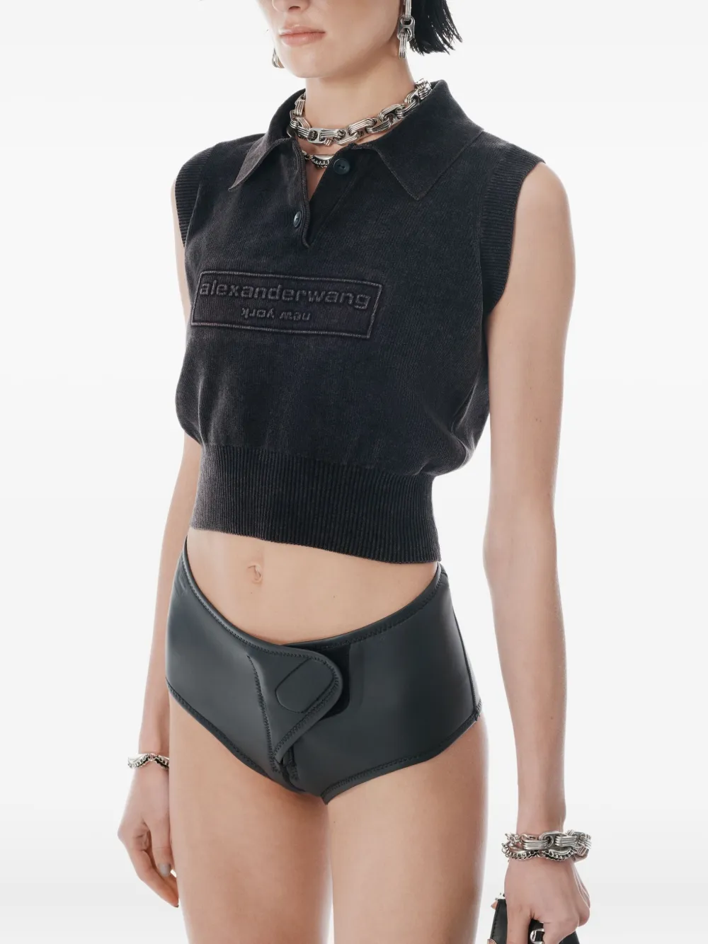 Alexander Wang Mouwloze polotop met logo-reliëf Zwart