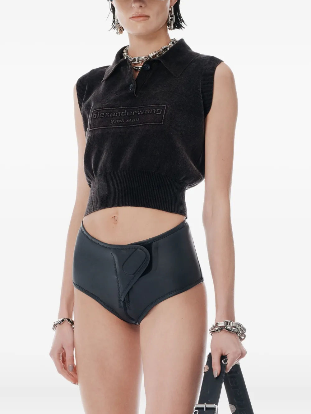 Alexander Wang Mouwloze polotop met logo-reliëf Zwart