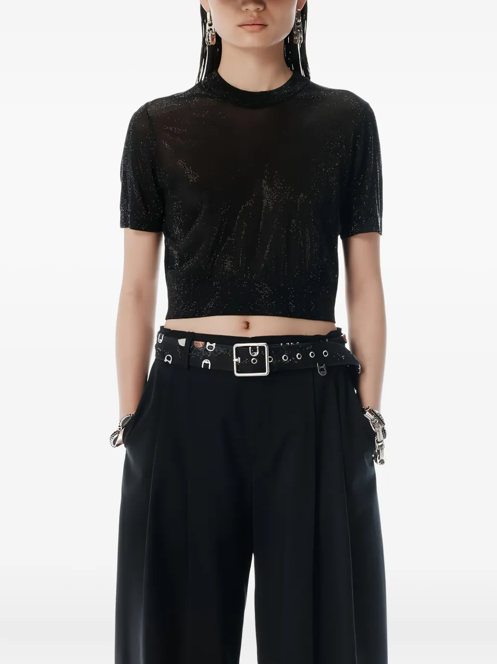 Alexander Wang Short-sleeved Cropped Top In Black