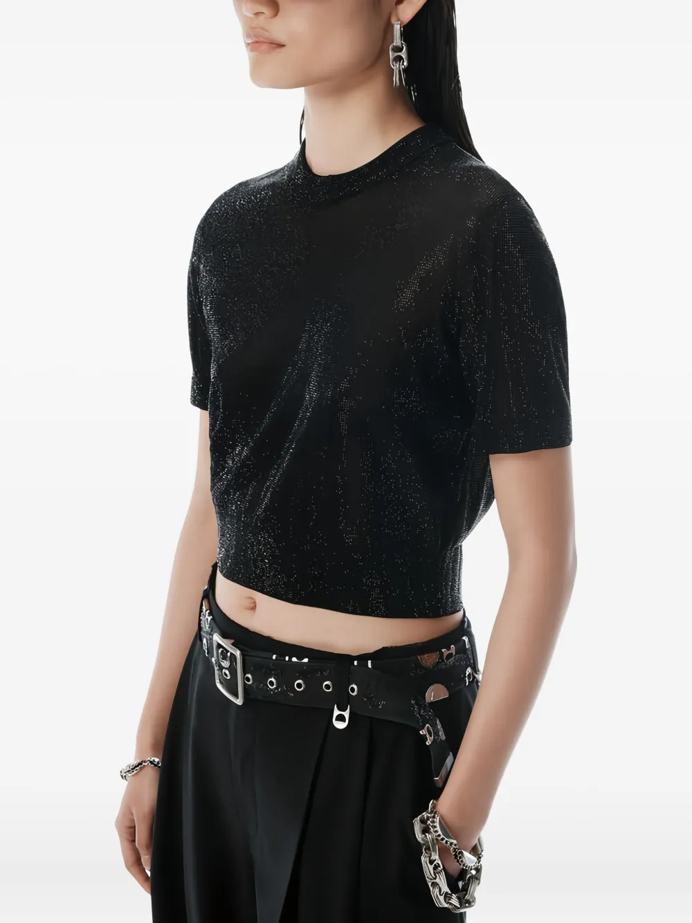 Alexander Wang Short-sleeved Cropped Top In Black