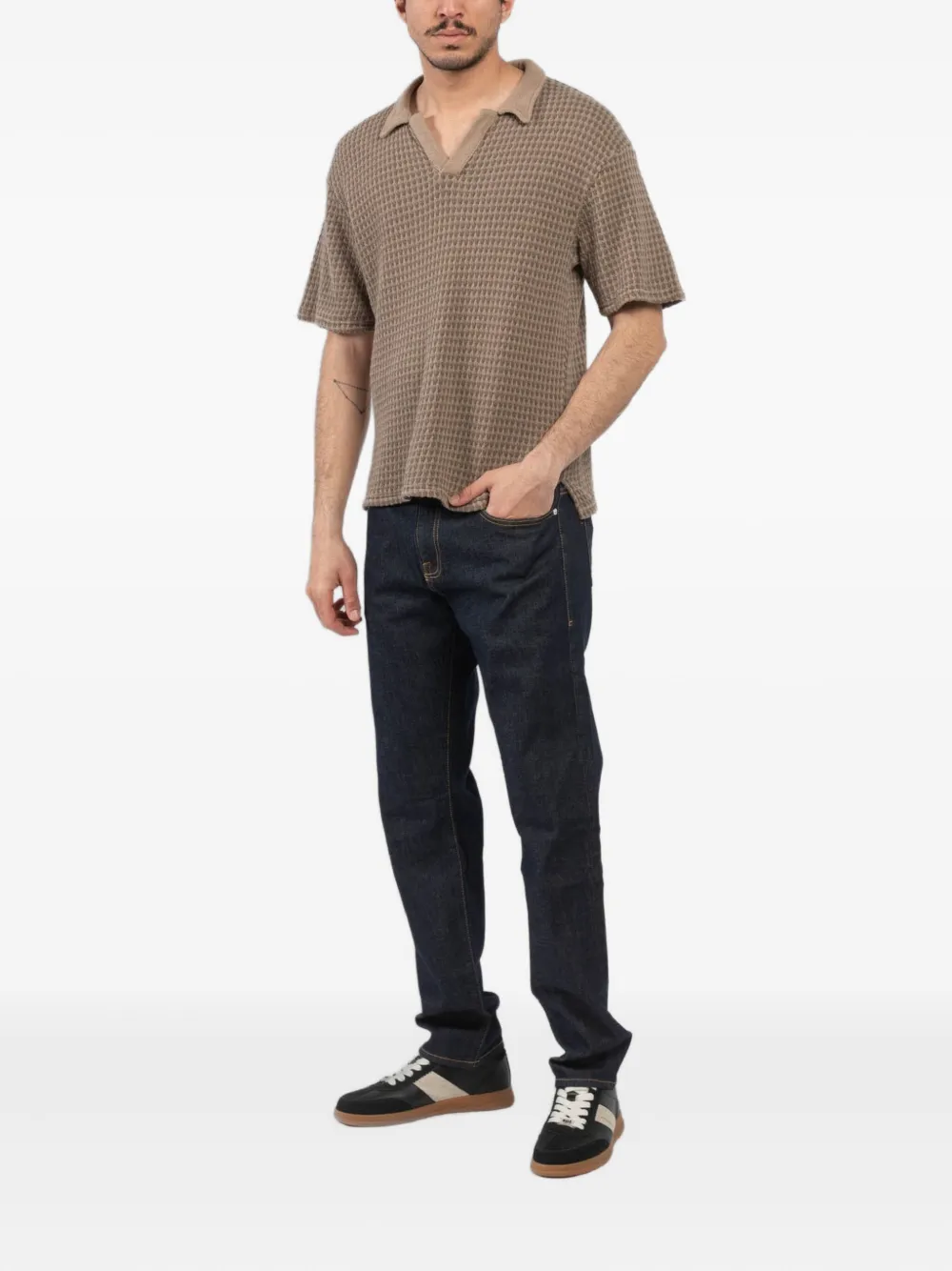 Officine Generale Pique gebreid poloshirt - Bruin