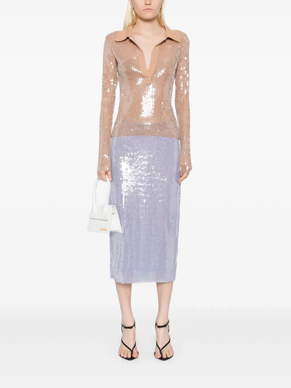 Monse Mesh top verfraaid met pailletten - Beige
