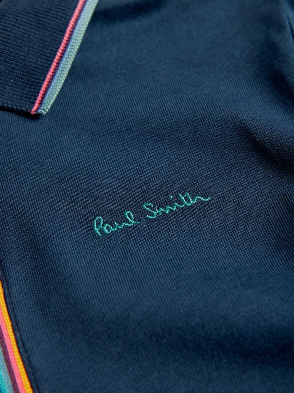 Paul Smith Junior Zip-up Embroidered-logo Polo Shirt In Blue