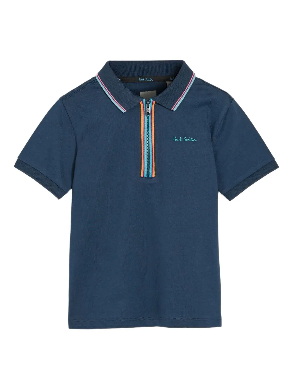 Paul Smith Junior zip-up embroidered-logo polo shirt - ブルー Paul Smith Junior zip-up embroidered-logo polo shirt - ブルー