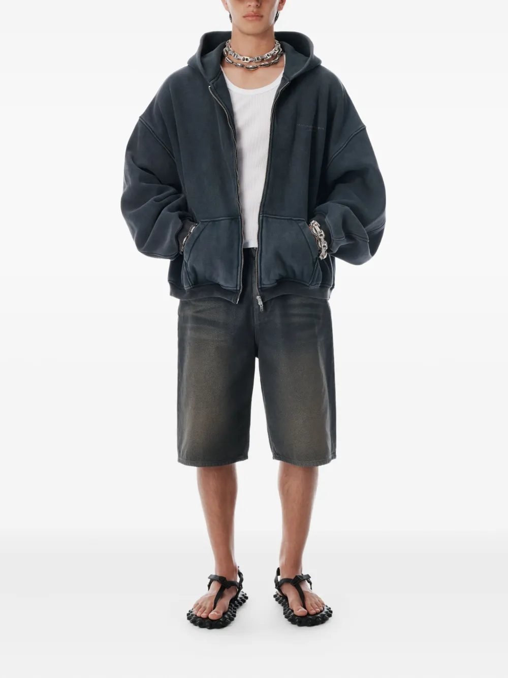 Alexander Wang Hoodie met logoprint en rits Zwart
