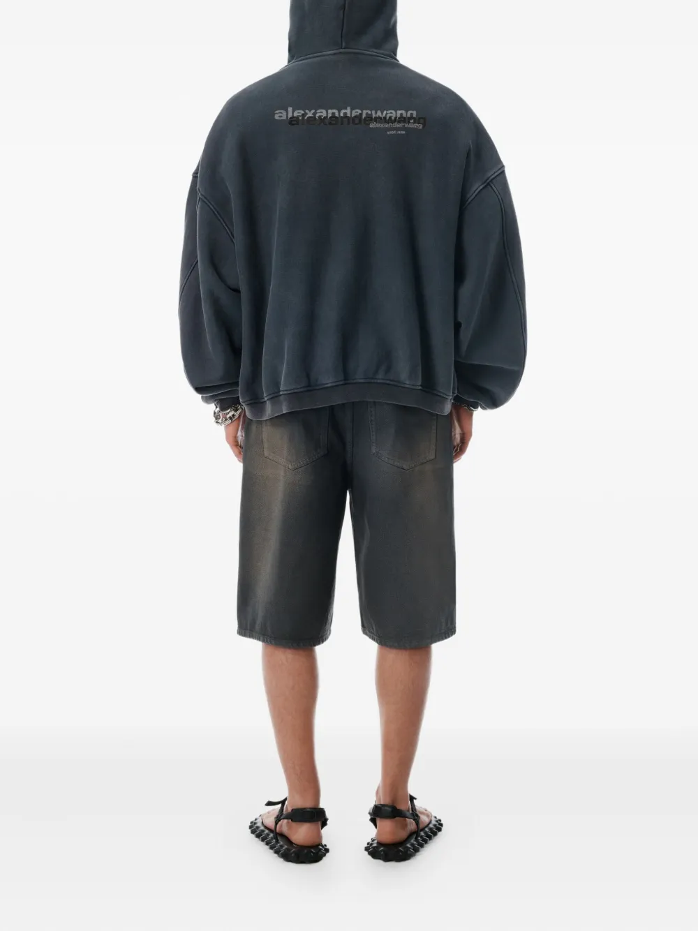 Alexander Wang Hoodie met logoprint en rits Zwart