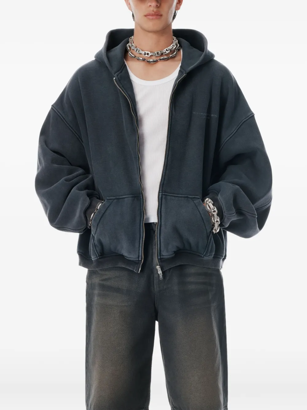 Alexander Wang Hoodie met logoprint en rits Zwart