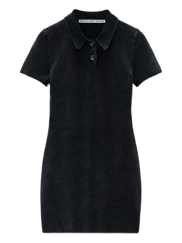 Alexander Wang Ribbed Polo Dress in Black