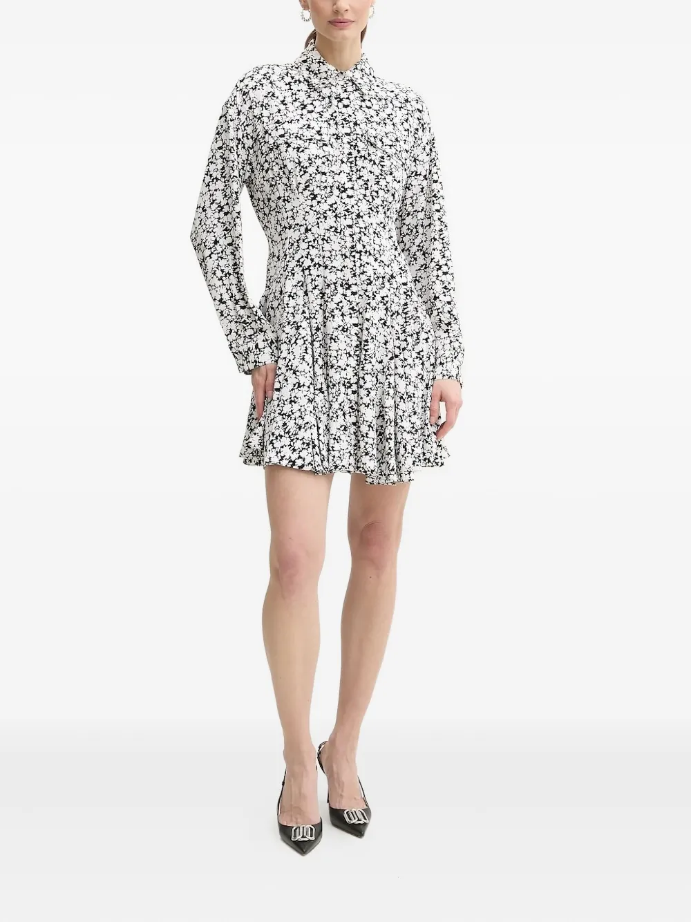 Michael Kors floral-print pleated mini dress Zwart
