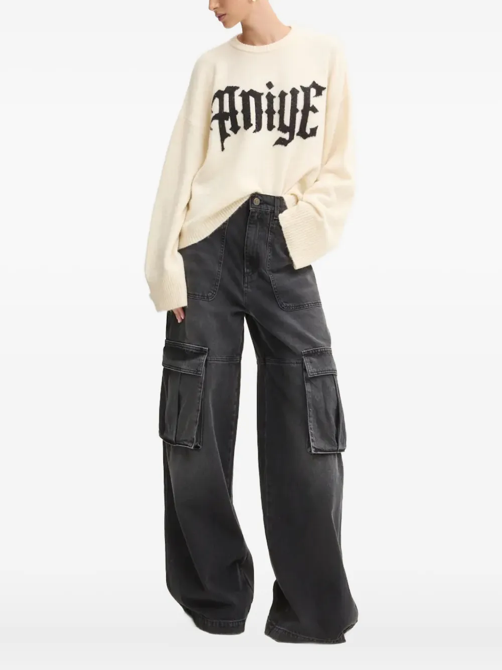Aniye By Logo-intarsia Sweater In Gray