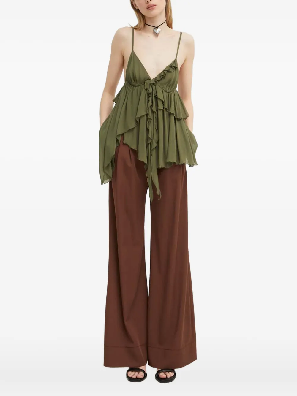 Aniye By Ruffled Asymmetric Top In Green