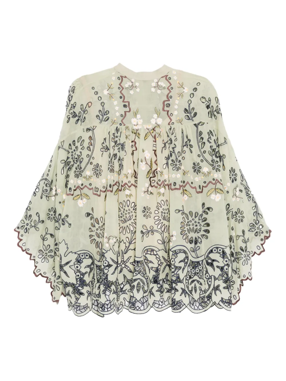Biyan Blouse met geborduurde bloemen - Groen