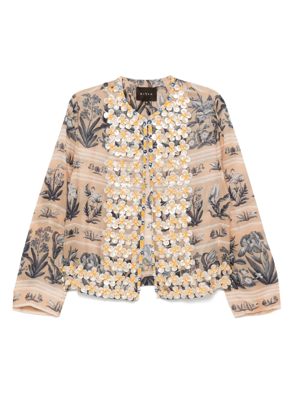 Biyan embellished printed cropped jacket | Brown | Image 1