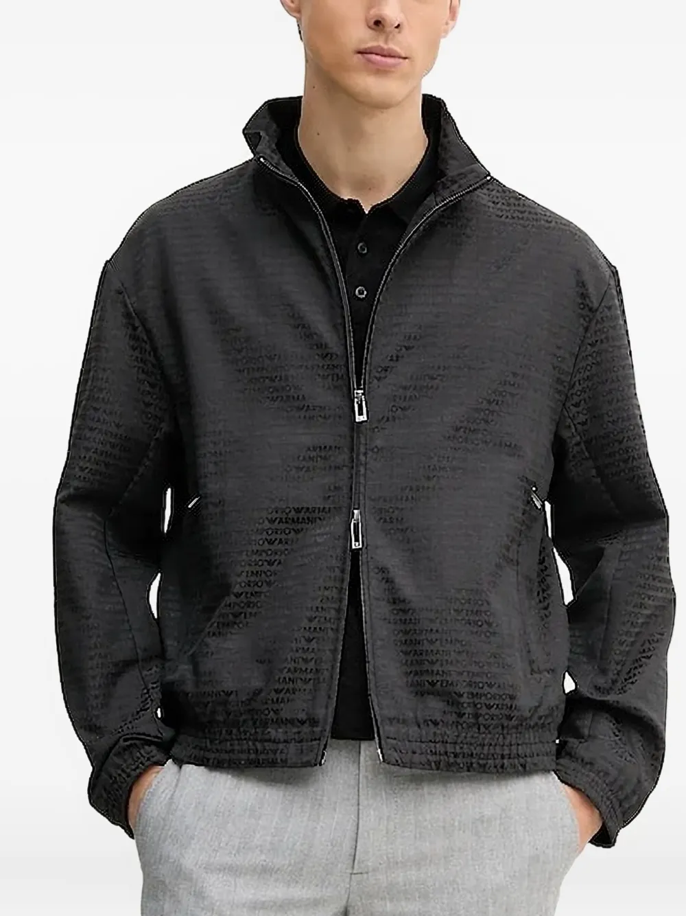 Emporio Armani logo-print zip-up jacket Zwart