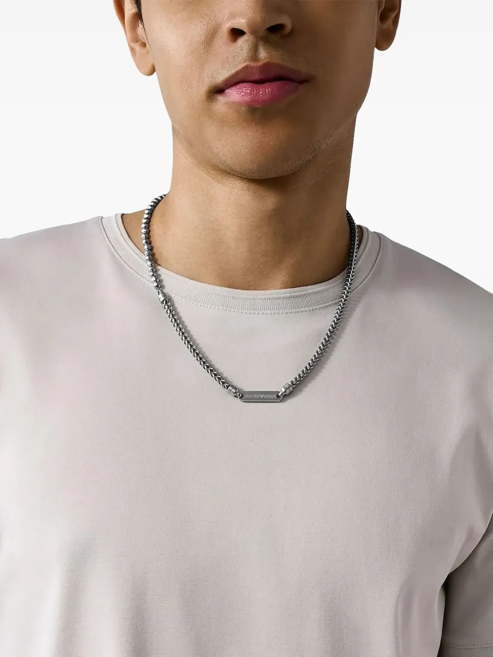 Emporio Armani Beaded Chain Necklace In Metallic