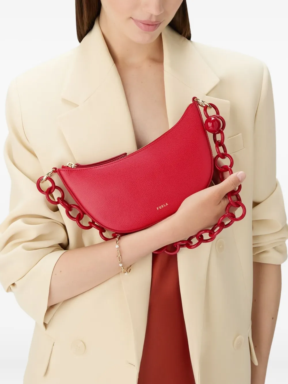 Furla Sfera kleine wassende tas verfraaid met ketting Rood