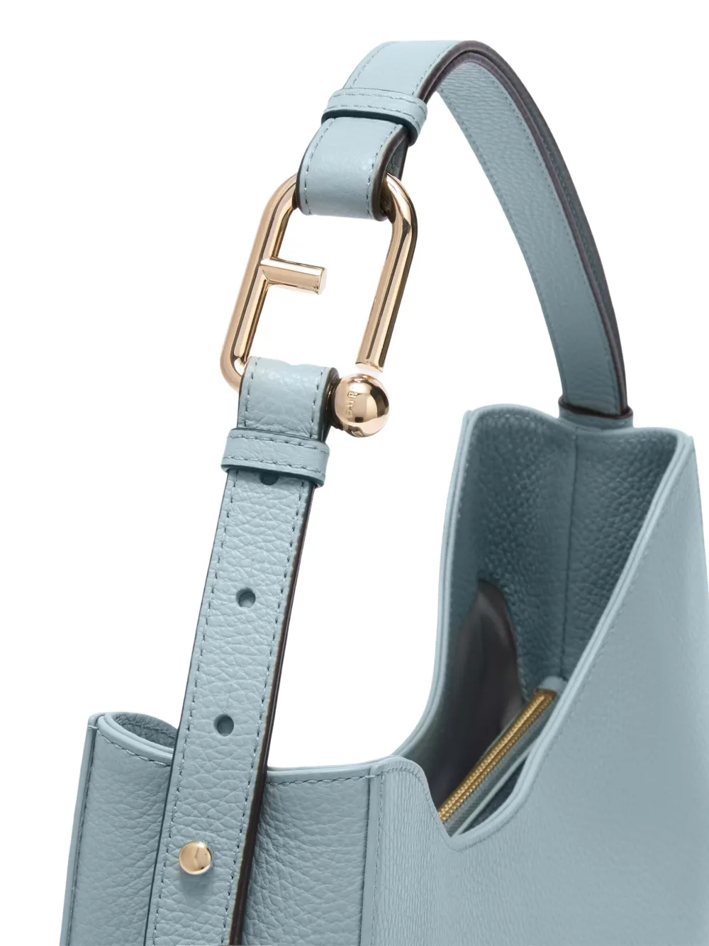 Furla Leren schoudertas met gewelfde handgreep Blauw