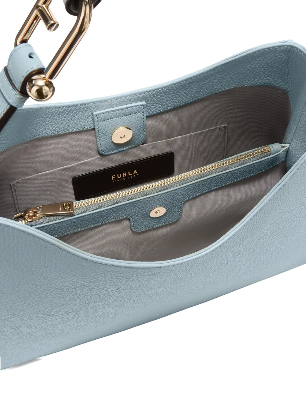 Furla Leren schoudertas met gewelfde handgreep Blauw
