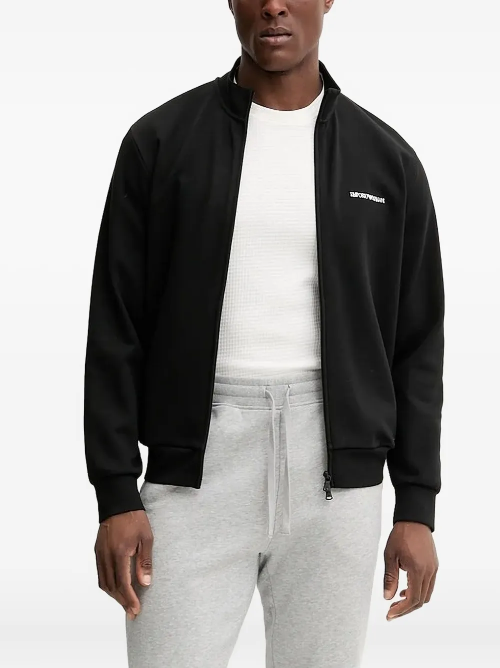 Emporio Armani zip-up logo sweater Zwart