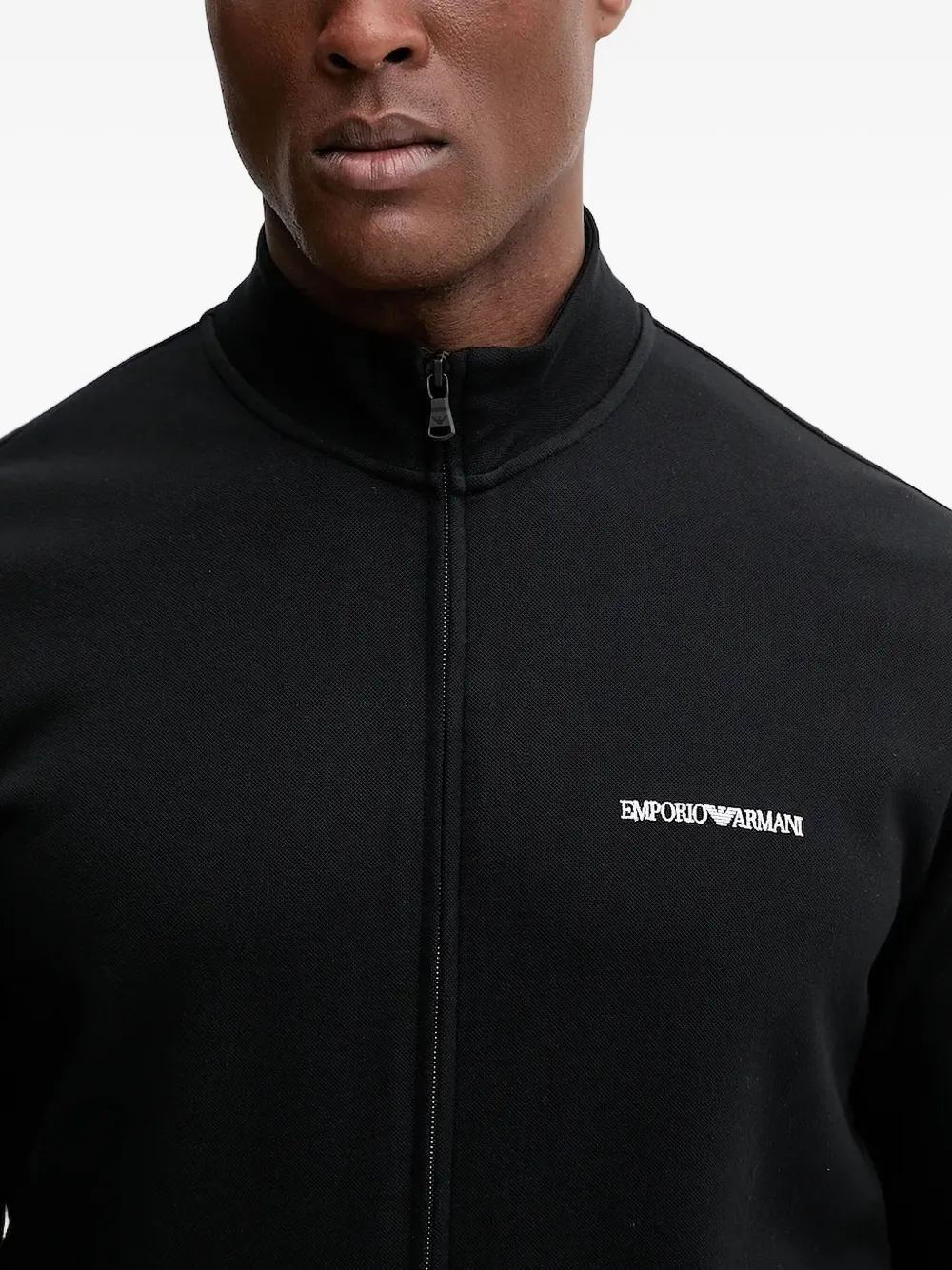 Emporio Armani zip-up logo sweater Zwart