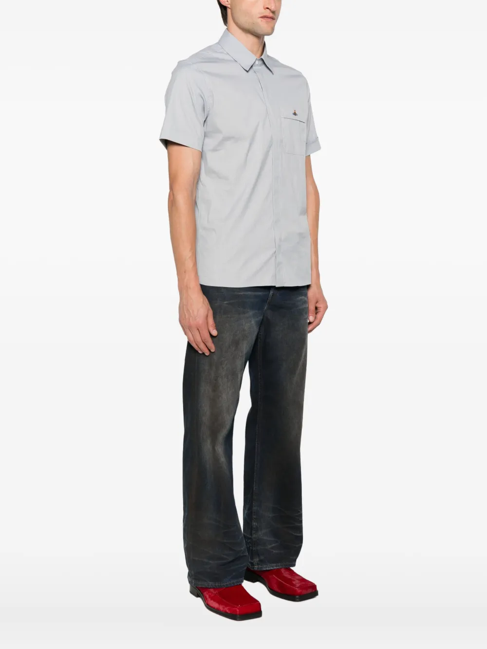 Vivienne Westwood Orb-embroidered short-sleeve shirt Grijs