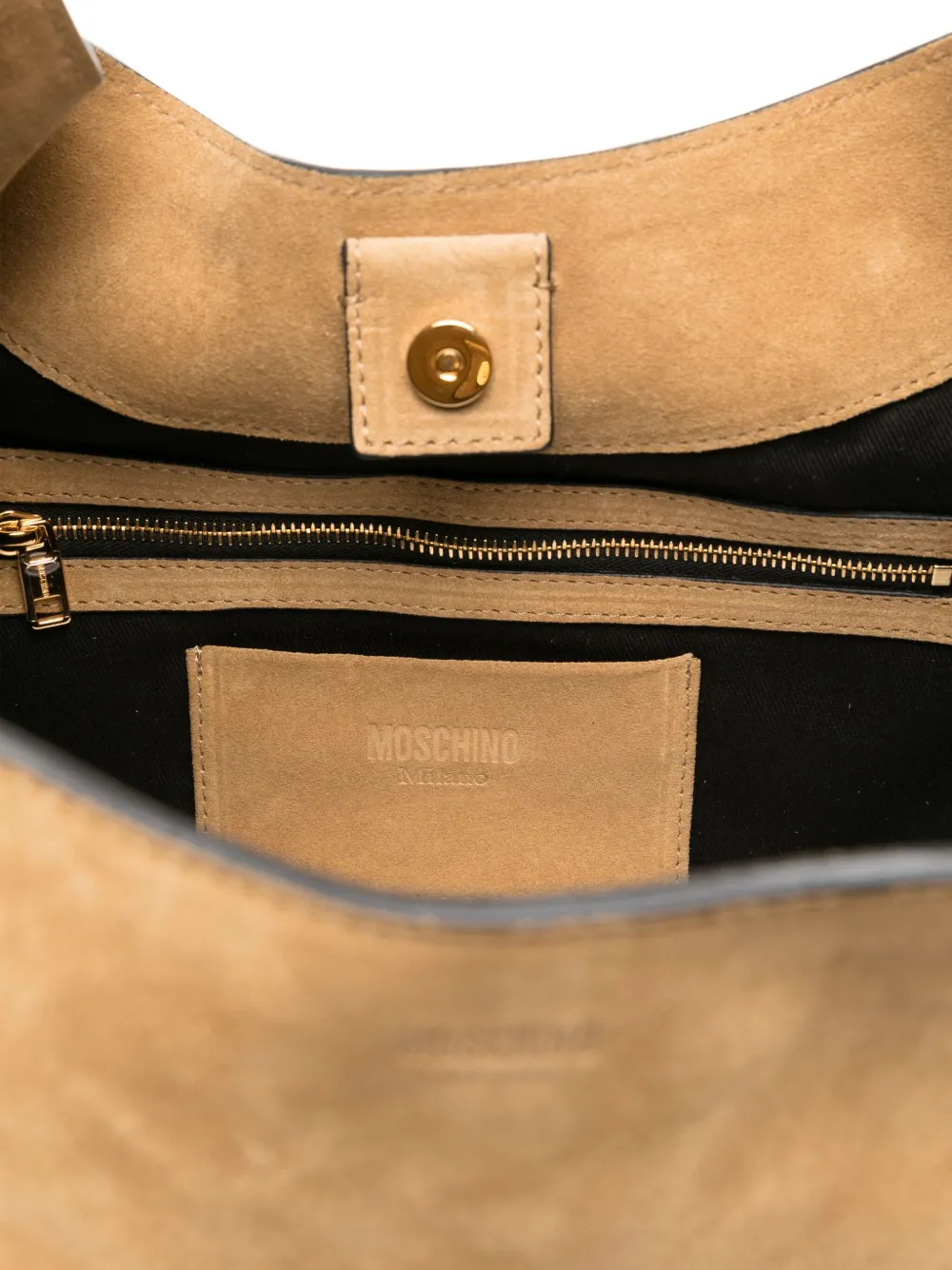 Moschino Suède schoudertas met gespband Beige