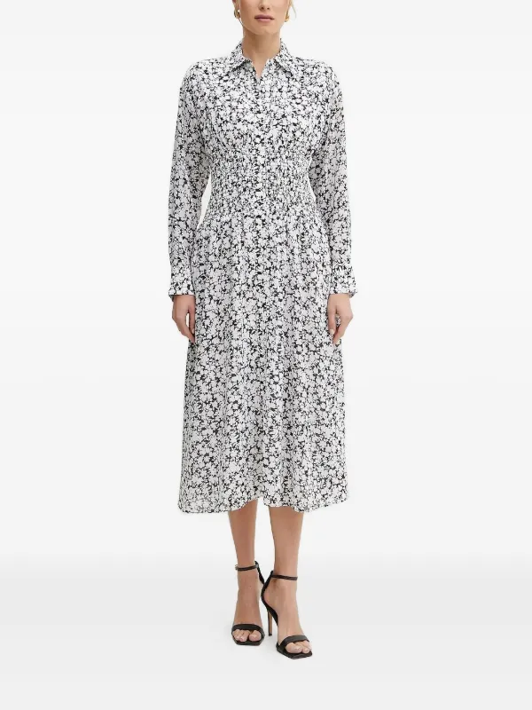 Michael Michael Kors Floral Smocked Shirt Midi Dress | White Michael Michael Kors Floral Smocked Shirt Midi Dress | White