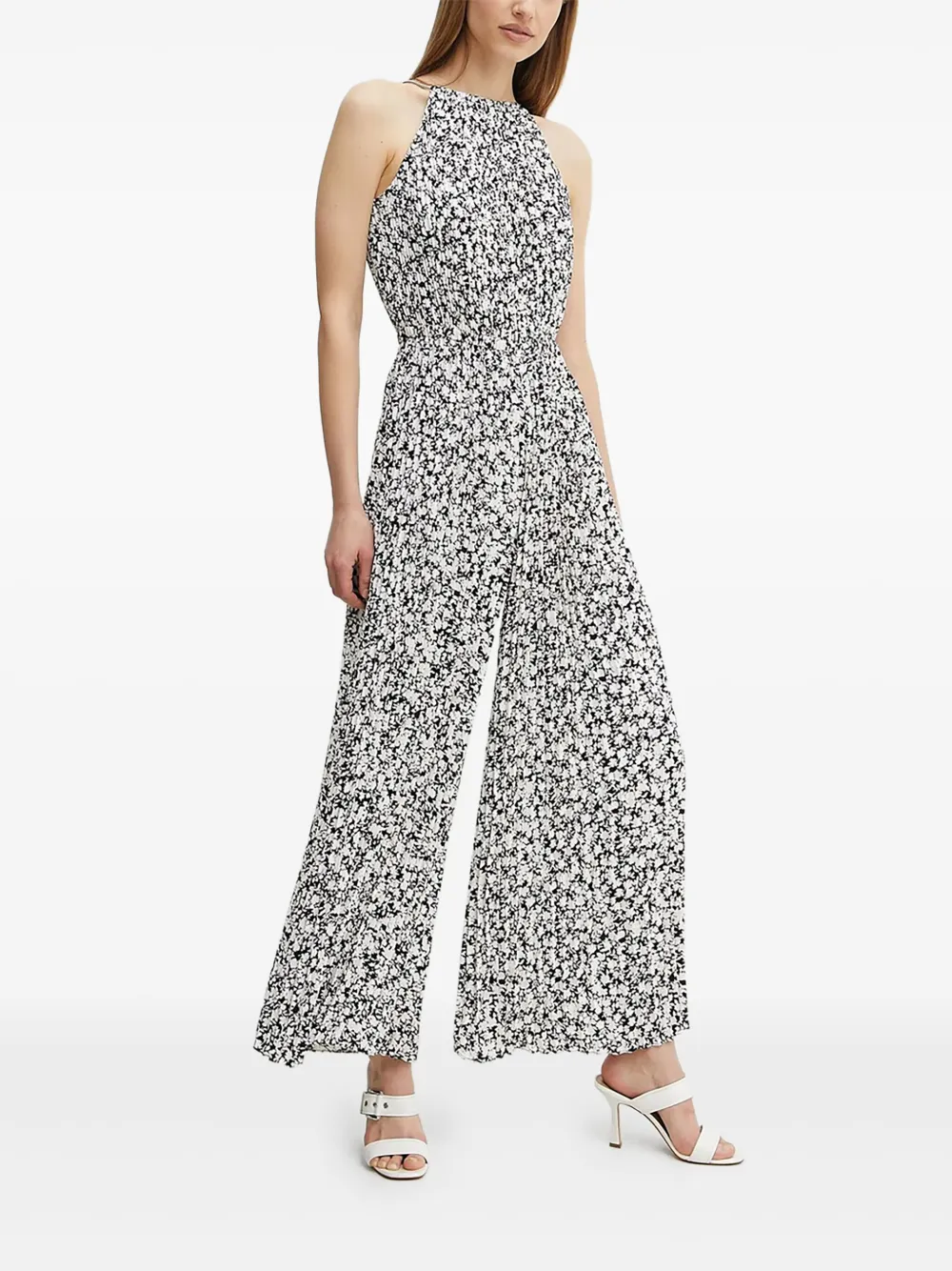 Michael Michael Kors Pleated Floral Jumpsuit In White