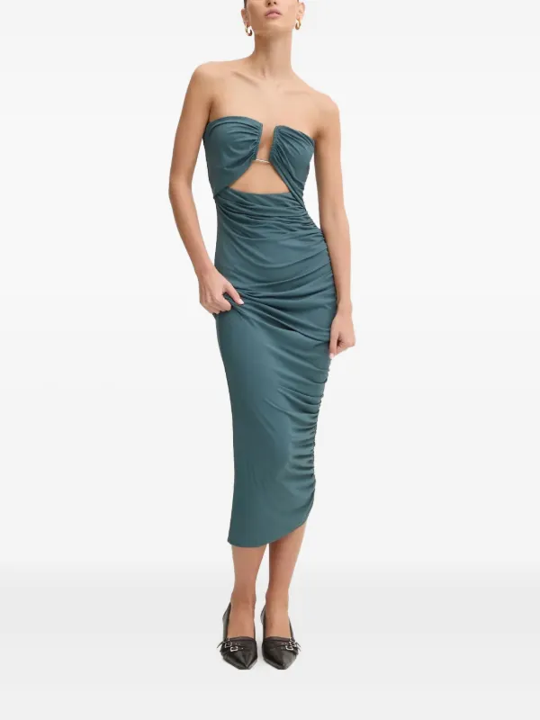 slim fit dress slacks Hunter Green Strapless Neck Ruched Detail Midi Dress *FINAL SALE* – SSYS main image 1