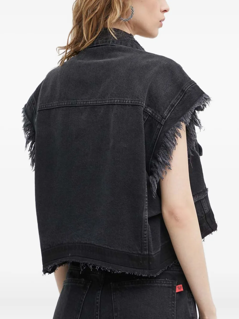 Aniye By Mouwloos denim jack met franje Zwart