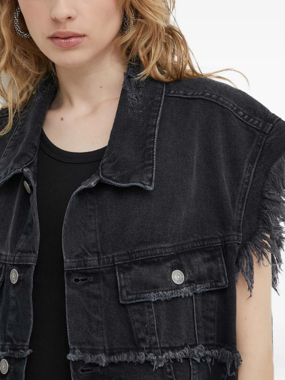 Aniye By Mouwloos denim jack met franje Zwart