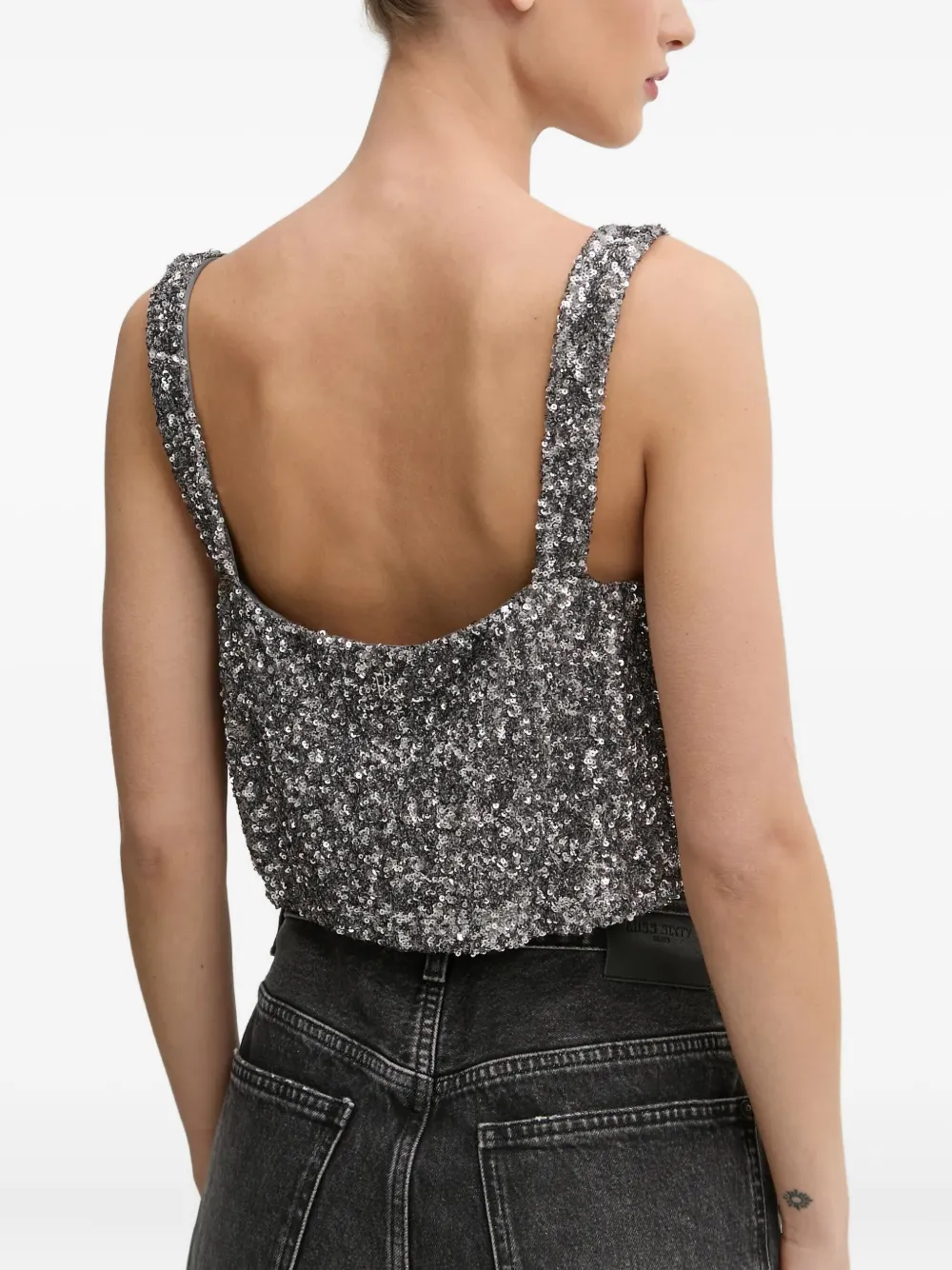 Aniye By Lux Sequinned Square-neck Top In Gray