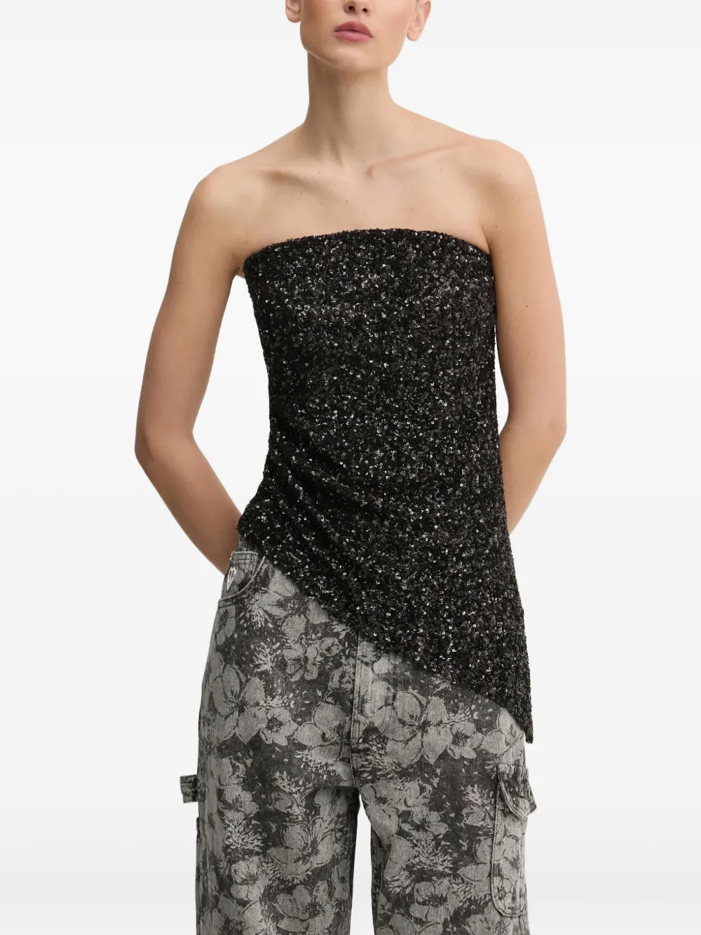 Aniye By Sequin-embellished Asymmetric Top In Black
