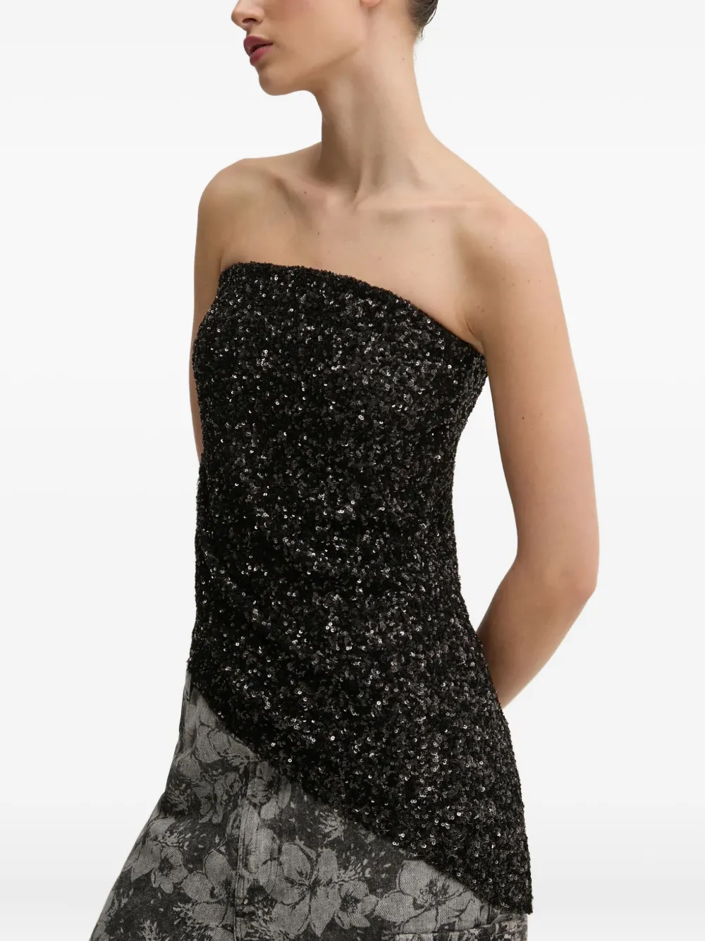 Aniye By Sequin-embellished Asymmetric Top In Black