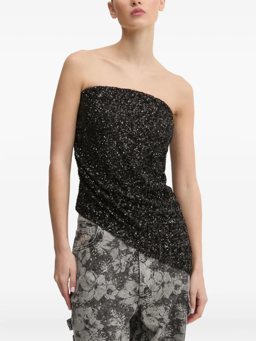 Aniye By Sequin-embellished Asymmetric Top In Black